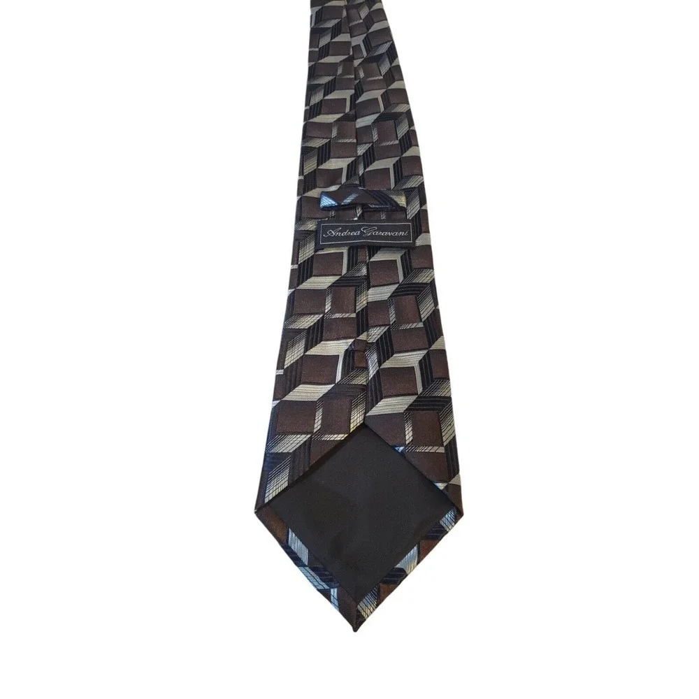 Andrea Garavani Neck Tie Mens Brown Blue‎ Geometric 100% Micro Fiber Business